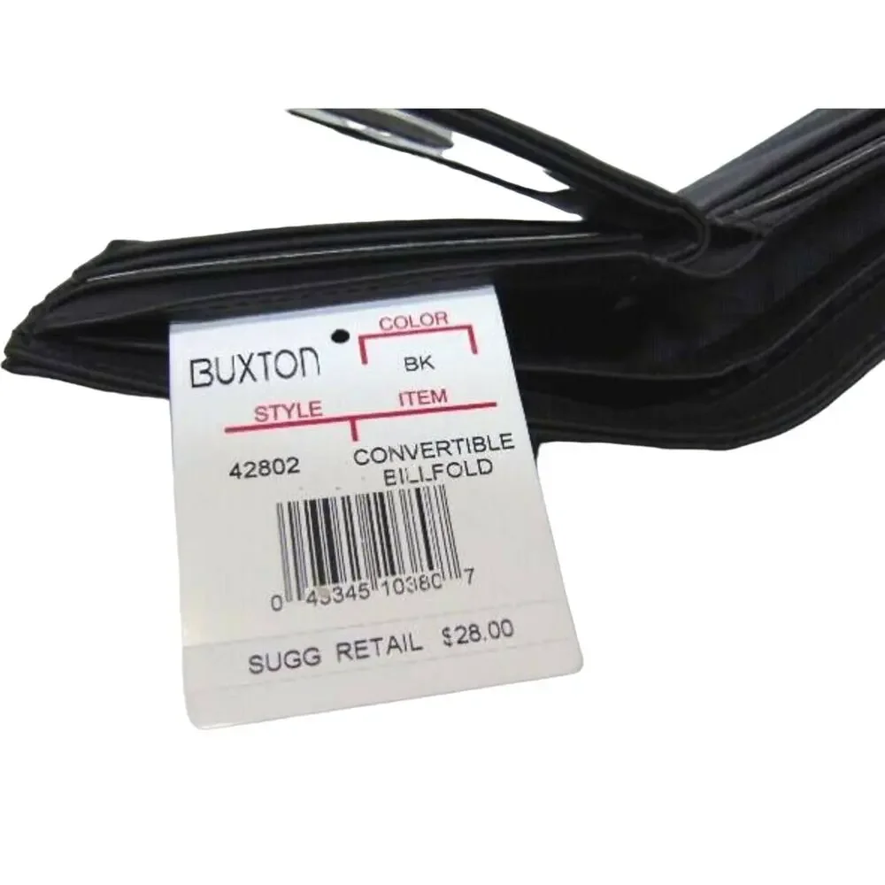 NEW Mens RFID Block BIFOLD WALLET + Removable PASSCASE Buxton Black Faux Leather